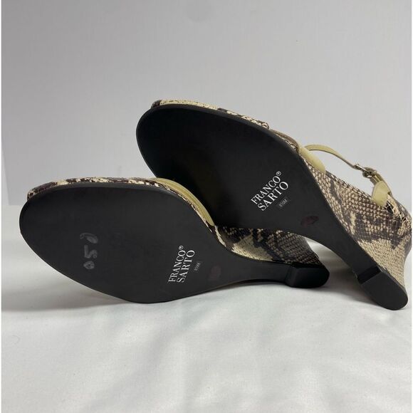 Franco Sarto NWOB Leather Snake Print peep toe, ankle strap wedge shoes 8.5M - Picture 4 of 8